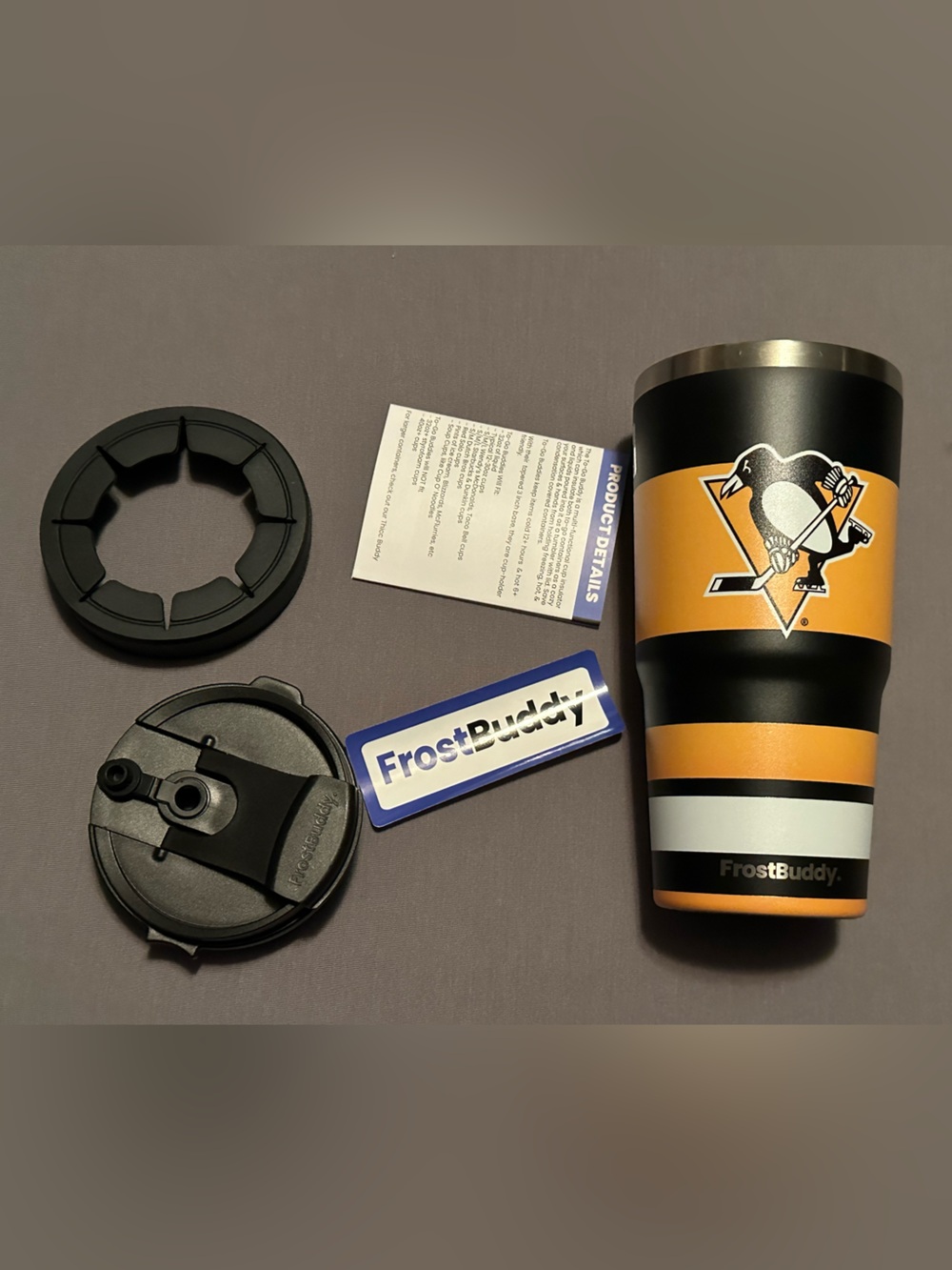 FrostBuddy Insulated Tumbler - Black & Orange Penguins Design